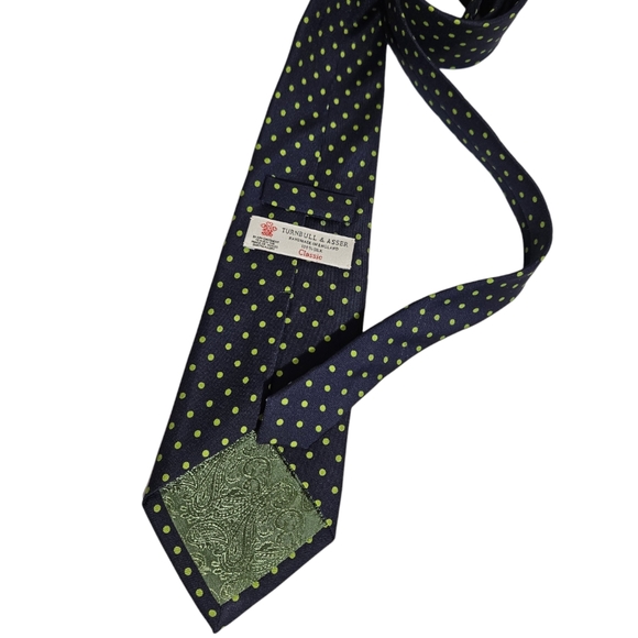 TURNBULL % ASSER Blue Polka Dot Silk LUXURY Tie HANDMADE ENGLAND - Picture 4 of 4